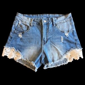 Lace Jean Shorts - Size 6 Women's - Distressed Ripped Denim